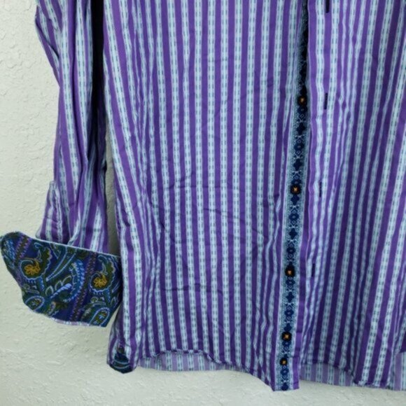 Luchiano Visconti Striped Button Down Shirt Contrast Paisley Print Trim size M - Picture 6 of 11